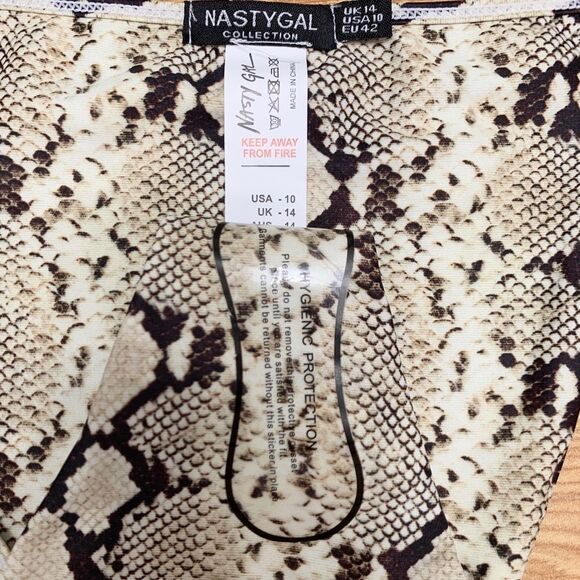 Nasty Gal Snake Animal Print Tie Detail Cut Out Triangle Bikini Set Size Med 10 - Picture 9 of 11
